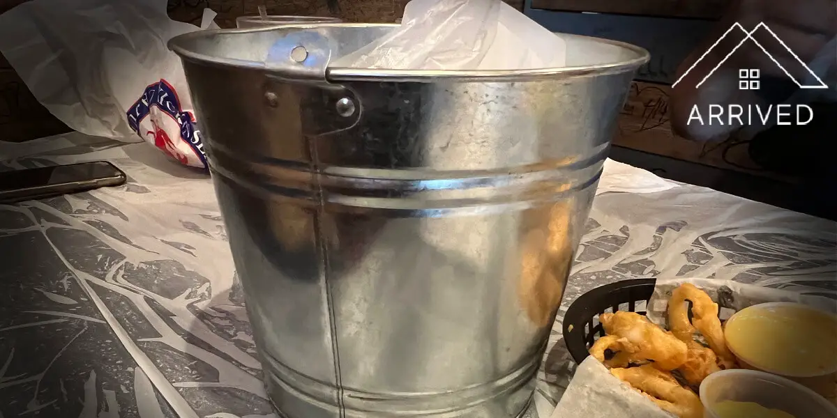 Bucket filled with tools at the Kickin' Seafood Restaurant