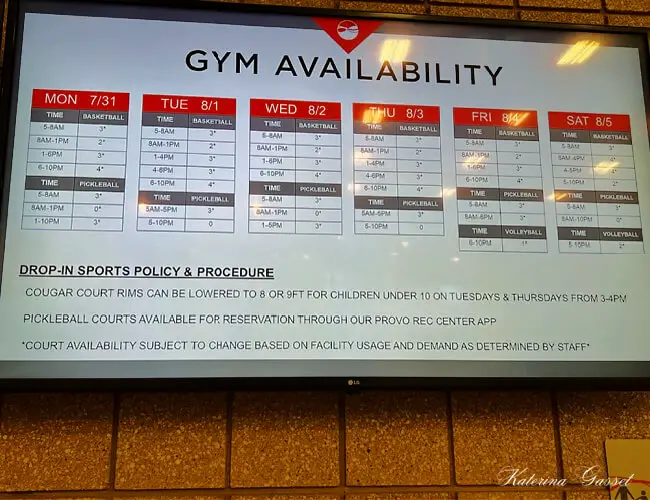 Schedule Board Showing Availability of the Gymnasium at the Provo Rec Center