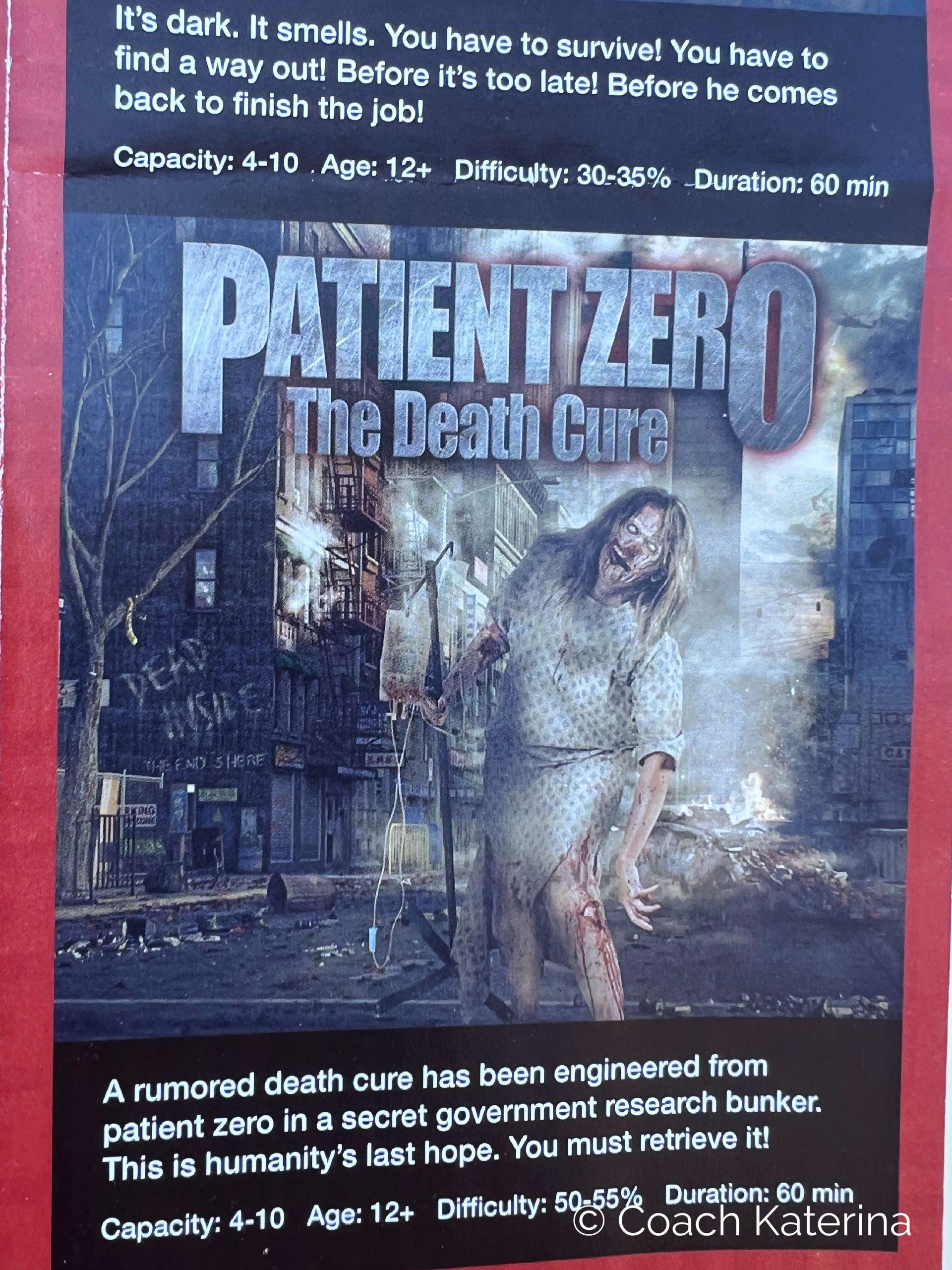 Patient Zero Poster at the Red Giant Escape Rooms in Orem Utah