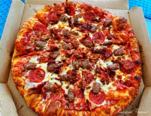 Photo I took of the pizza we ordered from Marco's Pizza near my home in Provo Utah. Overloaded with cheese and meat toppings, it is definitely a must-try for pizza lovers!