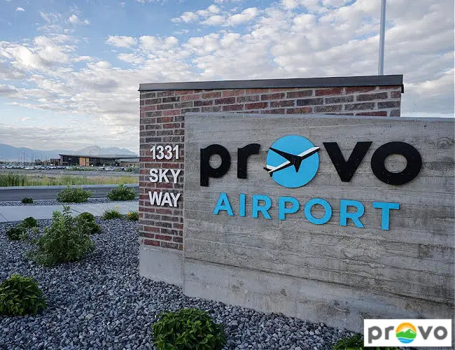 A photo of the Provo Airport showing the runways and clear skies
