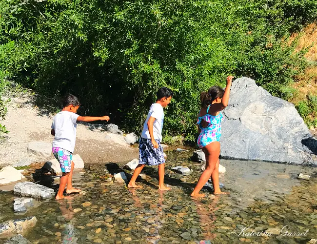 Katerina Gasset's grandchildren following the trail at the Bridal Veil Falls in Provo Utah