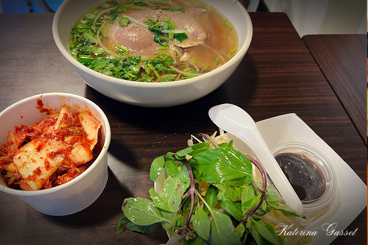 Kimchi, Pho Broth, Sauces and Fresh Herbs served at Oh Mai Sandwich Kitchen. Katerina Gasset took this photo during one of her many visits to Oh Mai Vietnamese in Utah