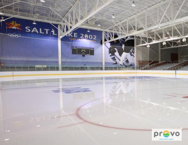 Image of one of the rinks in the Provo Peaks Ice Arena used in the Winter Olympics 