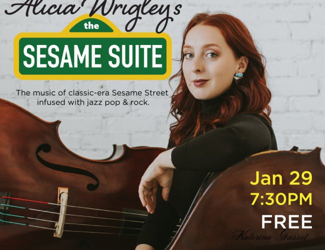 Alicia Wrigley's concert 'The Sesame Suite' in Provo, Utah, featuring the artist performing her unique compositions with a background of vibrant visuals.