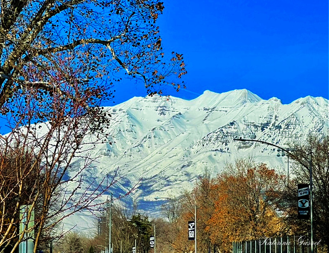 Photo of the snowy mountains in Provo Utah- a view you can easily enjoy while dining at Brick Oven in Provo Utah…
