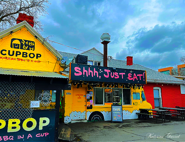 Photo showing the food truck of CupBop Restaurant located in Provo Utah. CupBop is a famous Korean BBQ restaurant in Provo. Image by Katerina Gasset, licensed realtor in Utah and reviewer of restaurants in and around Provo Utah…